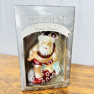 Island Heritage Hawaiian Surfing Santa Hand Painted Glass Christmas Ornaments